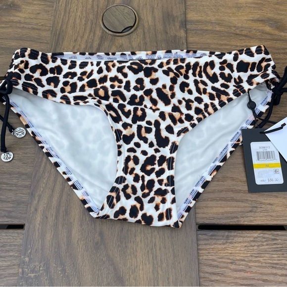 DKNY Women's Wild Thing Soft White Leopard-Print Side-Tie Bikini Bottoms S M - Picture 4 of 10